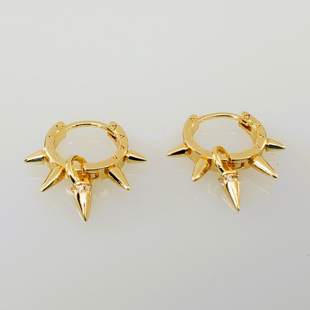 14K Gold Spiked Womens Small Hoop 1ct Diamond Earrings Punk Goth Rock Jewelry 14 - Picture 4 of 7